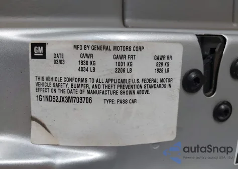 2003 Chevrolet Malibu из США, поврежденный, VIN 1G1ND52JX3M703706